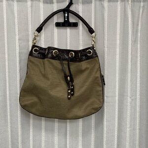 Cole Haan Paige Fabric‎ H06 Extendable Beige/Olive Green Tote Bag Shoulder Bag